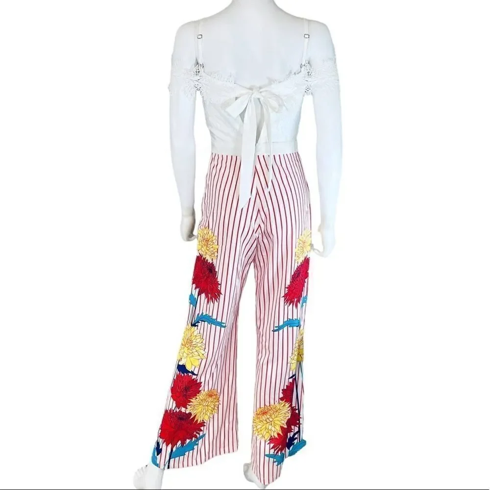 Chicways Floral Striped Cold Shoulder Jumpsuit